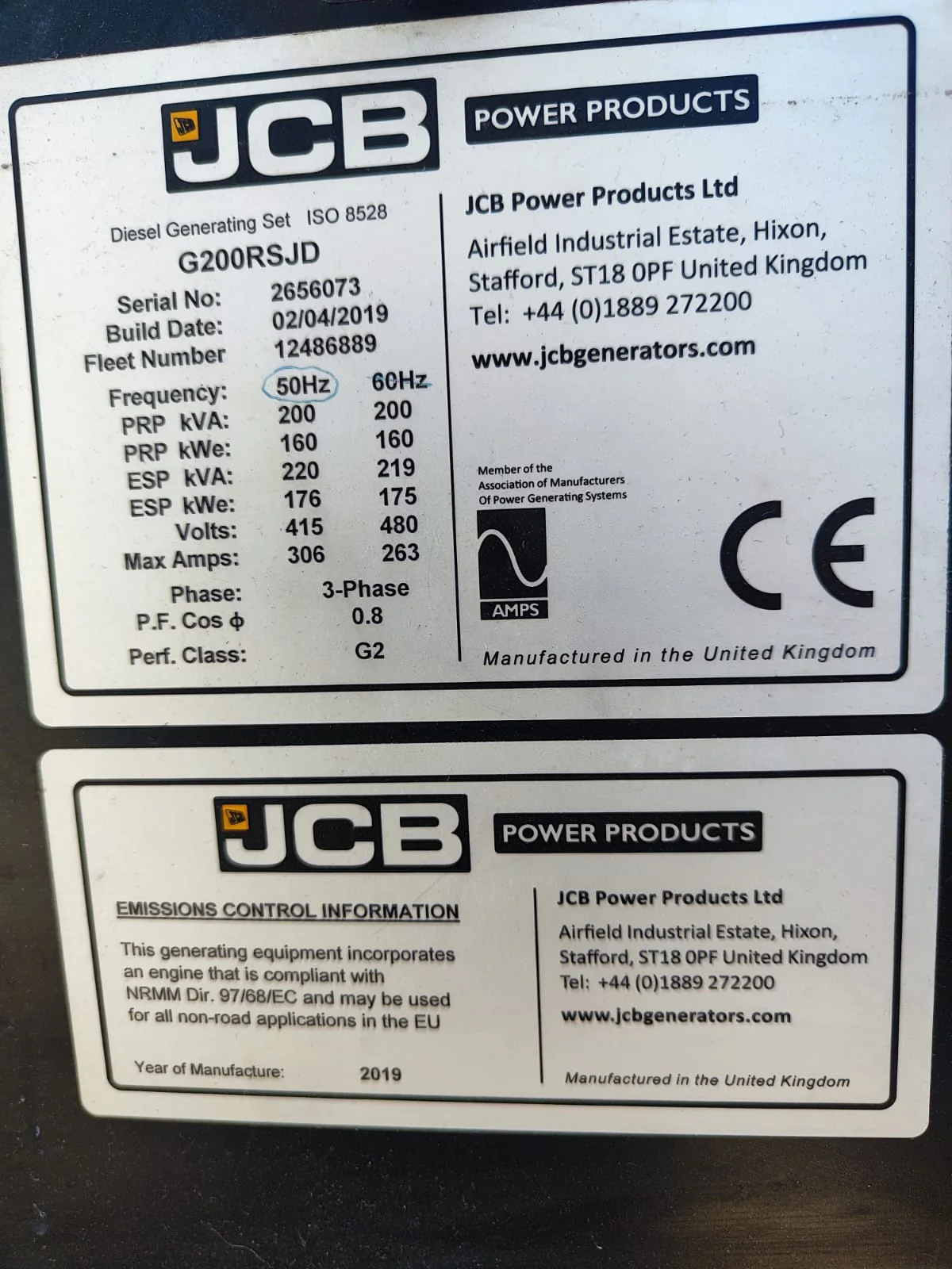 2019, G200RS JCB 220kva J Deere/Stamford - Image 5