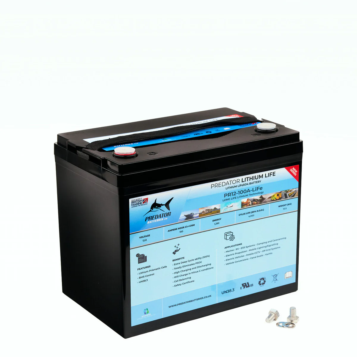 PR12-100A-LIFE Predator Batteries 12v 100Ah Lithium 4 LiFe Battery – 5 Year Guarantee – Built in BMS