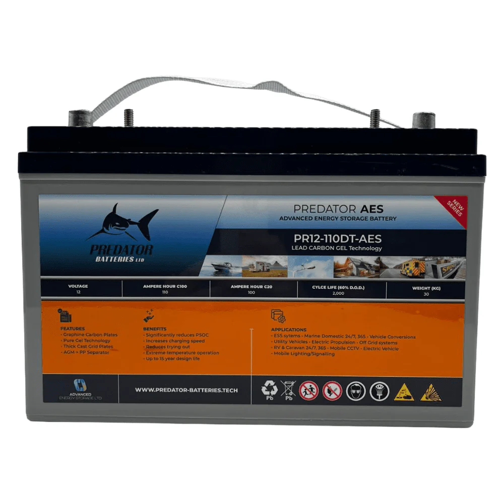 Predator Batteries 12v 110Ah AES Carbon Gel Battery – 5 Year Guarantee